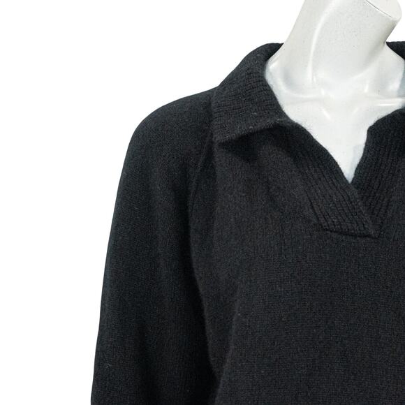 MADELEINE THOMPSON 100% Cashmere Polo collar Sweater in Black Women's Medium - Picture 8 of 9